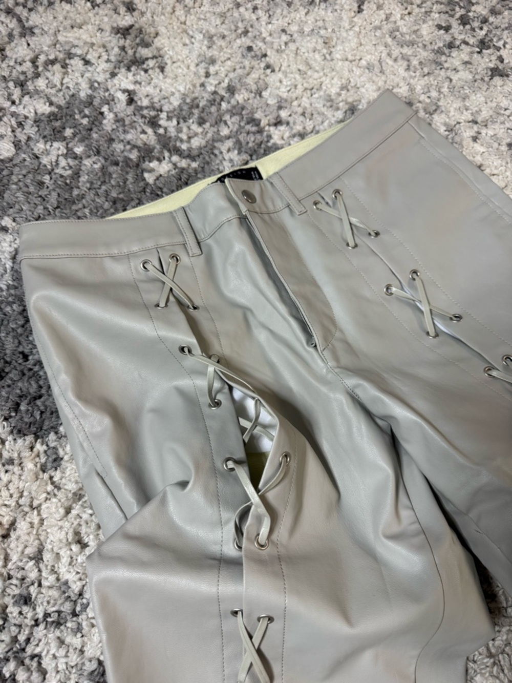 ASOS Design, Mens Light Gray Lace-Up Faux Leather Pants, US Size: 32x32 - Picture 6 of 9